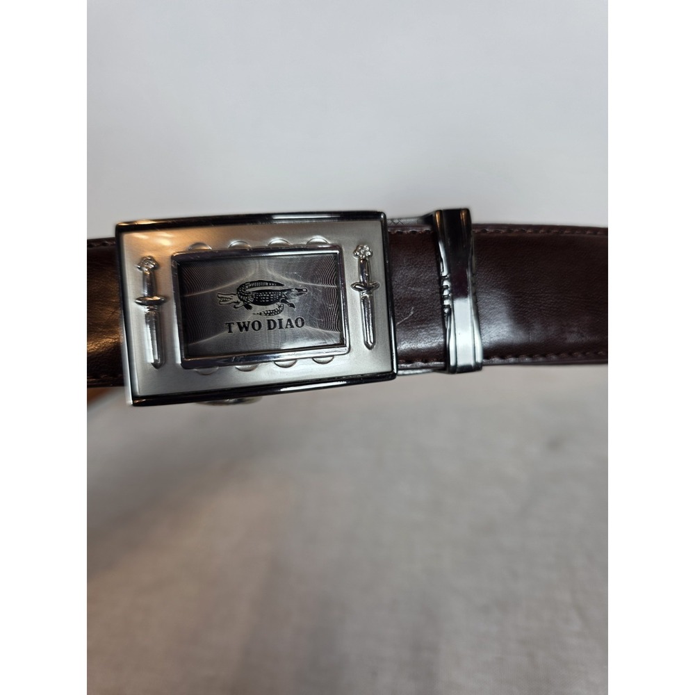Two Diao Belt Crocodile Swords Silver And Brown Leather‎ Click Belt 44" Long